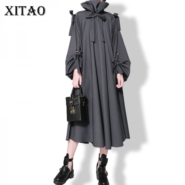 [XITAO] Euorpe and USA 2016 autumn new runway female personality turtleneck and band Lantern Sleeve solid color Dress  LL008