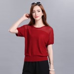 XJXKS 2017 Summer new Women loose bat sleeve shirt hollow thin section was thin short-sleeved T-shirt knitted Top