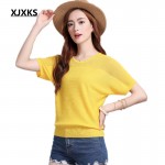 XJXKS 2017 Summer new Women loose bat sleeve shirt hollow thin section was thin short-sleeved T-shirt knitted Top