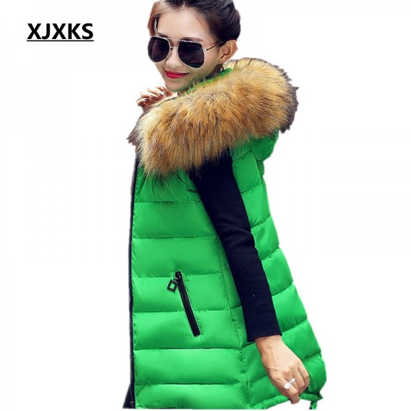 XJXKS Vest autumn and winter collar plus size L;XL;XXL;XXXL;4XL slim medium-long down vest women outerwear cotton clothes