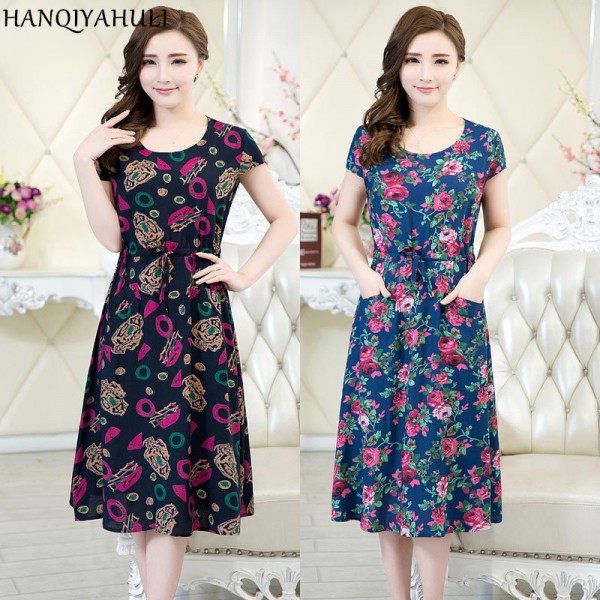 XL-5XL 2017 Women clothing medium-long one-piece dress short-sleeve o-neck loose plus size female summer style dresses Vestidos