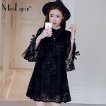 XXXL 4XL 5XL Plus Size Women Lace Dress 2017 Spring Summer Elegant Style Stand Collar Flare Sleeve Loose Casual Pink Dresses
