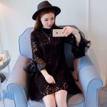 XXXL 4XL 5XL Plus Size Women Lace Dress 2017 Spring Summer Elegant Style Stand Collar Flare Sleeve Loose Casual Pink Dresses