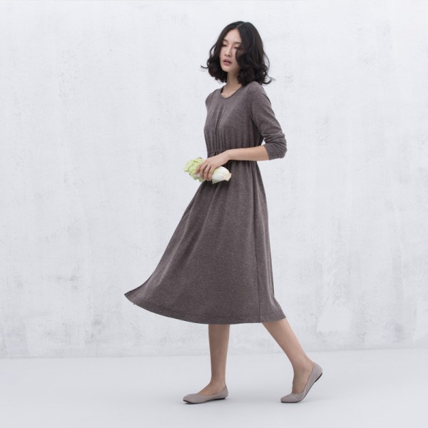 XianRan  Women Dress Long Autumn Casual Loose Dress Plus Size Fold Long Sleeve Knit Dresses High Quality Free Shipping