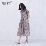 XianRan Women Dress Print Dress Lantern Sleeve Plus Size Linen Dress Free Shipping
