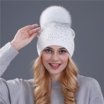 Xthree women's winter hat Rabbit fur wool knitted hat the female of the mink pom pom Shining Rhinestone hats for women beanies  