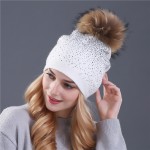 Xthree women's winter hat Rabbit fur wool knitted hat the female of the mink pom pom Shining Rhinestone hats for women beanies  