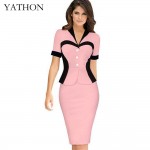 YATHON False two Heart Pattern Formal Office Work Pencil Dress For Women Elegant Pin Up Summer Bodycon Casual Prom Party Dresses