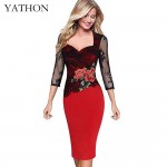 YATHON Plus size 5XL Embroidered Lace Bodycon Dresses For Women Floral Hollow Out Office Work Casual Party Pencil Dress Vestidos