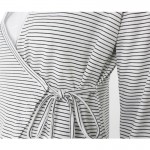 YI-NOKI Sexy V Neck T-shirt Women Stripe Long Sleeved T shirt Irregular Bandage Women Tops Casual Tee Shirt Femme Tshirt