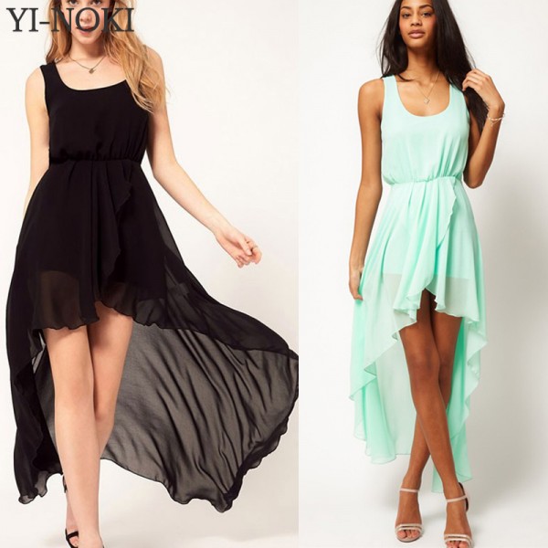 YI-NOKI Summer Chiffon Women Dress Sexy Lace Irregular Dresses Plus Size Fashion Black Dovetail Mixi Dress Vest Beach Long Dress