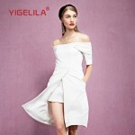 YIGELILA 61209 Latest New Fashion White Dress Women Sexy Slash Neck Off Shoulder Short Sleeve Solid Dress