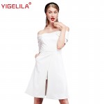 YIGELILA 61209 Latest New Fashion White Dress Women Sexy Slash Neck Off Shoulder Short Sleeve Solid Dress