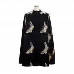 YIGELILA 9374 Latest Winter New Women Black Velvet Butterfly Embroidery Cloak Cape Coat Poncho