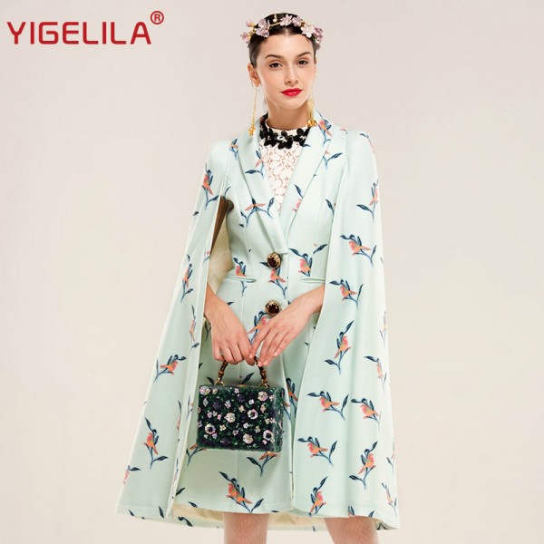 YIGELILA 9469 Latest New Women Fashion Print Batwing Sleeve Wool Cloak Cape Coat Poncho