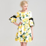 YIGELILA Brand 61727 Latest New Women Lemon Print O-neck Flare Sleeve Summer Casual Dress