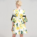 YIGELILA Brand 61727 Latest New Women Lemon Print O-neck Flare Sleeve Summer Casual Dress