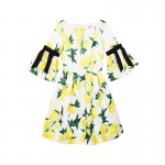 YIGELILA Brand 61727 Latest New Women Lemon Print O-neck Flare Sleeve Summer Casual Dress