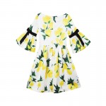 YIGELILA Brand 61727 Latest New Women Lemon Print O-neck Flare Sleeve Summer Casual Dress