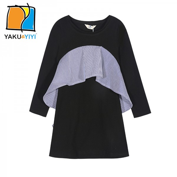 YKYY YAKUYIYI Frill Irregular Girls Dress Black & White Contrast Baby Girls Dress Long Sleeve Children Dress Girls Clothing