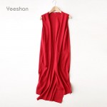 Yeeshan Knit Women Vest Women Open Front Cardigan Wool Cotton Blend Cardigan Vests Elegant Solid Knit Sleeveless Jacket