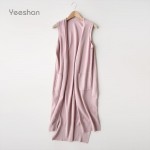 Yeeshan Knit Women Vest Women Open Front Cardigan Wool Cotton Blend Cardigan Vests Elegant Solid Knit Sleeveless Jacket