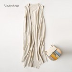 Yeeshan Knit Women Vest Women Open Front Cardigan Wool Cotton Blend Cardigan Vests Elegant Solid Knit Sleeveless Jacket