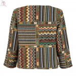 Yellow Slim Geometric Folk Tribal Striped Jacket Coat Outwear Open Front Three Quarter Sleeve Casual 2017 Women Autumn