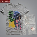 YiRuiSen Brand Clothing Short Sweatpants + Sweatshirts Set For Men Soft 100 % Cotton Hoodies Man Casual Summer Suits