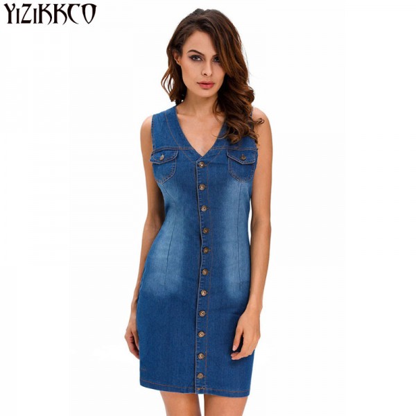 YiZiKKCO Brand Women Dress 2017 Summer Casual Dresses Women Sleeveless Cowboy Dresses Mini Robe Femme Vestido De Fiesta DS076