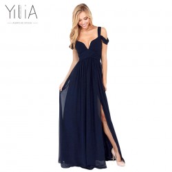 Yilia 2017 Boho Style Long Dress Women Off Shoulder Beach Summer Sexy Party Dresses Chiffon Maxi Vestidos De Festa Deep V Split
