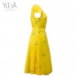 Yilia 2017 New La La Land Dress Mia Emma Stone Summer Yellow Floral Skater Dress Vestidos Plus Size Short Sleeves Floral Vintage