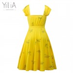 Yilia 2017 New La La Land Dress Mia Emma Stone Summer Yellow Floral Skater Dress Vestidos Plus Size Short Sleeves Floral Vintage