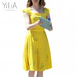 Yilia 2017 New La La Land Dress Mia Emma Stone Summer Yellow Floral Skater Dress Vestidos Plus Size Short Sleeves Floral Vintage