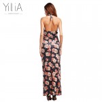 Yilia Brand Women Long Maxi Dress 2017 Summer Russian Style Floral Print Beach Dress Casual Sexy Elegant Vestido Deep V Backless