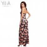 Yilia Brand Women Long Maxi Dress 2017 Summer Russian Style Floral Print Beach Dress Casual Sexy Elegant Vestido Deep V Backless