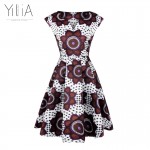 Yilia Fashion Summer Autumn Dress Women 2018 Sexy Sleeveless Floral Printed V Neck Elegant Party Knee-Length Ball Gown Dresses