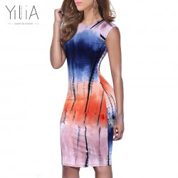 Yilia Party Club Mini Bodycon Dress Women 2017 Casual Tie-Dyed Gradient Colorful Personality Print Short Sleeve Vestidos