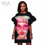 Yilia Plus Size Dress Summer Fashion Print Women Clothing Feminine Casual Mesh Loose Short Flare Sleeves Bodycon Party Vestidos
