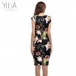 Yilia Plus Size Women Vintage Vestidos Dress Sleeveless Summer Floral Pencil Dresses Evening Party Elegant Design Flowers Clothe
