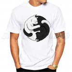 Yin Yang Cats Design 2016 Newest Men t-shirt Summer Fashion White & Black Cat Hug Printed Tee Shirts Short Sleeve Hipster Tops