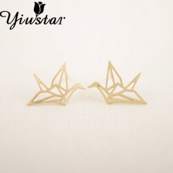 Yiustar Earring New Fashion Trendy Gold Silver Pink Origami Crane Animal Stud Earrings for Women Copper Alloy Jewelry ED037