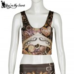 [You're My Secret] 2017 Steampunk 3D Digital Print Woman Cropped Crop Top Sexy Fitness Tops Sleeveless Mechanical Gear women top