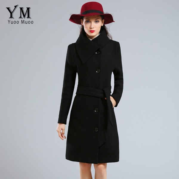 YuooMuoo Brand Fashion Plus Size Winter Coat Women Long Wool Coats High Quality Black Woolen Jacket Poncho Autumn Cashmere Coat