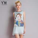 YuooMuoo European Style 2016 Summer Women Brand Design Clothing Women Elegant Blue Dress for Party Sleeveless Print Ladies Dress