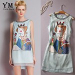 YuooMuoo European Style 2016 Summer Women Brand Design Clothing Women Elegant Blue Dress for Party Sleeveless Print Ladies Dress