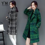 YuooMuoo High Quality Wool Coat Women Slim Medium-long Tweed Jacket Fashion Female Outwear Green Coat Brand Women Jacket