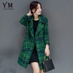 YuooMuoo High Quality Wool Coat Women Slim Medium-long Tweed Jacket Fashion Female Outwear Green Coat Brand Women Jacket