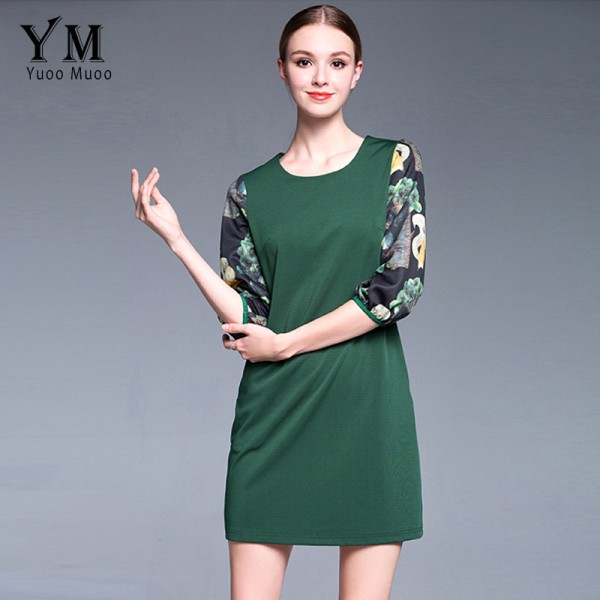 YuooMuoo New Casual Plus Size Women Straight Green Dress Female Fashion Spring Autumn Dress Brand Fashion Ladies Dresses