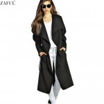 ZAFUL 2016 Winter Coat Women Wide Lapel Belt Pocket Wool Blend Coat Oversize Long Red Trench Coat Outwear Wool Coat Women